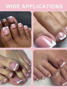 150pcs French Deep V Nail Stickers, French Manicure Adhesive Rectangular Pink 3-In-1 Nail Strips, Long-Lasting Fake Nails, Suitable For DIY Manicure, 15 Sizes Nail Supplies - 彩色 - 查看 6