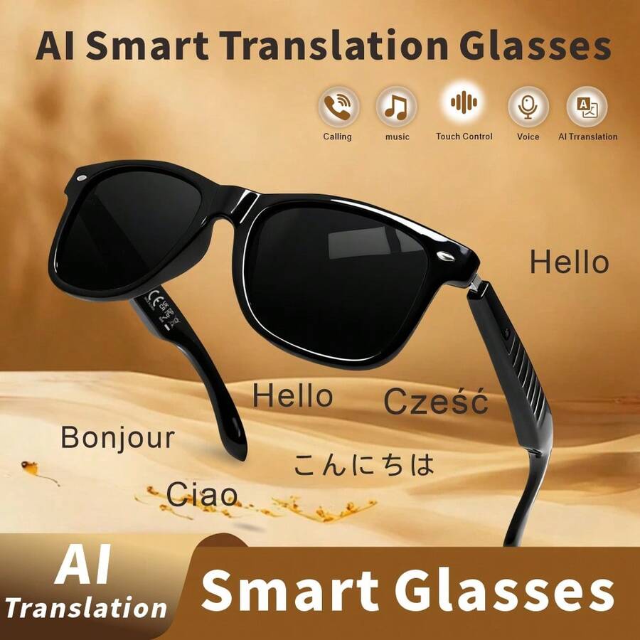 Gafas inteligentes con traducción en tiempo real, música inalámbrica, llamadas de voz, reproducción de música y funciones de asistente de IA integradas, adecuadas para Android/smartphones, un regalo ideal para hombres y mujeres. Gafas inteligentes con capacidades de IA, audio inalámbrico y llamadas manos libres, aplicables para viajes, negocios, vida diaria, ciclismo, senderismo y moda. - Ver 1