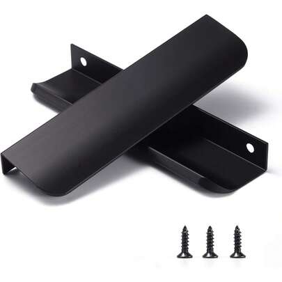 Black Finger Pull For Cabinets Kitchen Concealed Drawer Pulls Aluminum Flat Hidden Back Mount Door Handle For Home 2-10 Pack Modern 5.9" Overall Length Easy Installation