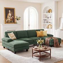 Devoko U-Shaped Sectional Sofa Couches For Living Room,105"  Fabric Couch With Double Chaise,Comfy 4-Seat Modern Sofa For Apartment - 綠色燈芯絨 - 查看 7