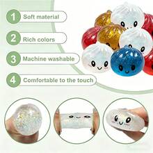 Bộ 3/5/6/9 món bánh bao đính kim sa và thẻ bài, đồ chơi bánh bao đính kim sa dễ thương, bóng giảm căng thẳng hình bánh bao, đồ chơi giảm áp vui nhộn, đồ chơi bóp bột đàn hồi chậm giúp giảm căng thẳng (Ngẫu nhiên) - Nhiều màu - Xem 9