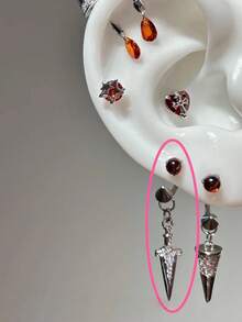 Khuyên tai kẹp tai hình móng ngựa gai quỷ độc đáo, đa năng, dạng chữ C. - Màu Đỏ Sâu - Xem 10