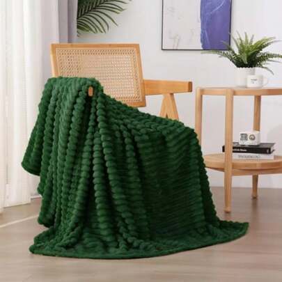 Green Fleece Throw Blanket 50"*60" For Couch Sofa BedSuper Soft Cozy Plush Microfiber Flannel Blanket With Stripes Design Lightweight For Adults Woman Girls