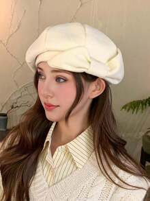 1pc Elegant Boho Chic Vintage Sweet Bow Beret Hat, Casual Cute Street Style Hat Women, Suitable Daily Wear And Shopping Halloween,Summer,Beach - 灰色 - 查看 2