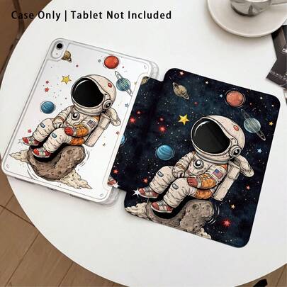1pc Astronaut Pattern Acrylic Crystal Tablet Protective Case With Stand, Compatible With Honor/Apple And Tablets, Foldable Anti-Bending, Silicone Reinforced Corners, Auto Wake/Sleep, Built-In Pen Slot, Multi-Angle Adjustable Stand - Perfect Daily Protection, Ideal Gift