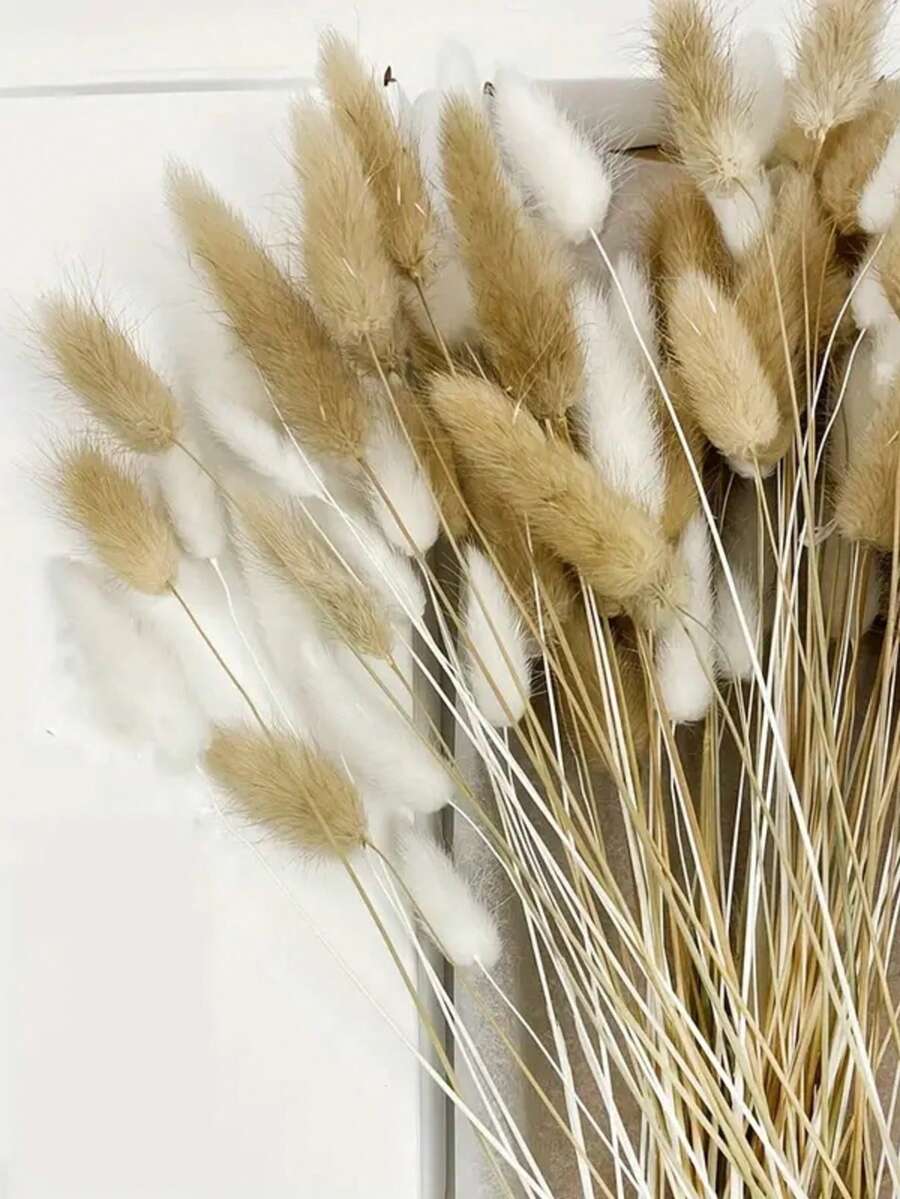 55-60 Stems Random Delivery, Approximately 16.5 Inch Faux Bunny Tail Grass In Khaki Color, Suitable For Boho Style Floral Decor, DIY Crafts, Home Kitchen And Wedding Decor, Christmas And Thanksgiving Decoration, DIY Wreath Decor - White-brown - View 1