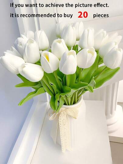 Conjunto de 1/5/6/20 unidades de tulipas artificiais brancas de 33 cm (12,99 pol.) para decoração de vasos na primavera e no verão. Flores de tulipa realistas. Perfeitas para decoração de casamentos e noivados, buquês de noiva, arranjos florais DIY, decoração de casa e escritório, enchimento de vasos e ornamentos para restaurantes. Também ótimas como presentes de aniversário e formatura, adequadas para todas as estações.