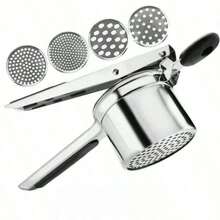 Este machacador de patatas manual, hecho de acero inoxidable de alta resistencia y con un mango de silicona, es la herramienta de cocina perfecta para preparar unas patatas majadas suaves y es ideal para los entusiastas de la cocina. - Plateado - Ver 1