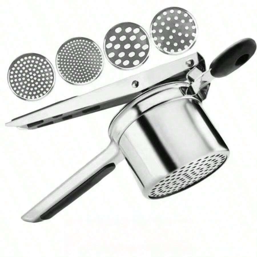 Este machacador de patatas manual, hecho de acero inoxidable de alta resistencia y con un mango de silicona, es la herramienta de cocina perfecta para preparar unas patatas majadas suaves y es ideal para los entusiastas de la cocina. - Plateado - Ver 1