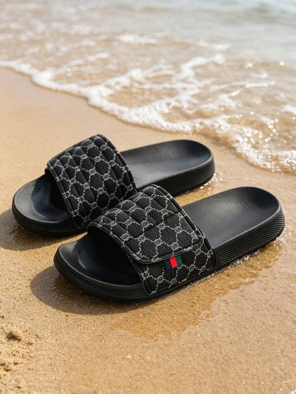 Men's Beach Sandals, Fashion Casual Shoes, Lightweight Outdoor Breathable Slippers, Bathroom Home Shoes, Casual Retro Pattern Anti-Slip Quick-Dry Beach Slippers, Printed Design High Quality Beach Flip Flops