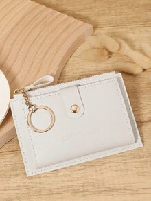 With A Chain Keychain,White Letter Detail Fold Over Small Wallet Pocket Wallet Small Purse Bifold Slim Women Wallet Lightweight Portable Credit Card Key Case Short Wallet Cute Modern Fashion For Birthday Gift Christmas Anniversary Women Girls Lady,Business,For Anniversary,For Christmas,On Valentine Day,For Birthday Gift,For Gift,For Lover For Women,For Girls,For Lady,For Female,Bag School Supplies For School Dorm Room & Back To School - White - View 5