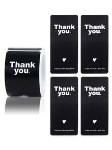 100pcs/Roll Black Thank You Sticker Labels, Rectangular Stickers For Gift Packaging, Handmade, Envelopes, Bottles, Floral Packaging Decor, Decorative Labels, Gift Boxes, Baking Boxes, Candy Gift Bags, Birthday, Baby Shower, Wedding, Party Favor Packaging Stickers, Gift Wrapping Supplies, Party Supplies - Black Thanks - View 5