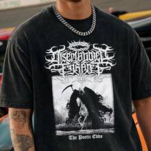 Retro Washed Crew Neck Short-Sleeved 100 Cotton T-Shirt Loose Fit Y2K Street Style Jesus And Hip-Hop Style Fun Graphic P - 黑色 - 查看 1