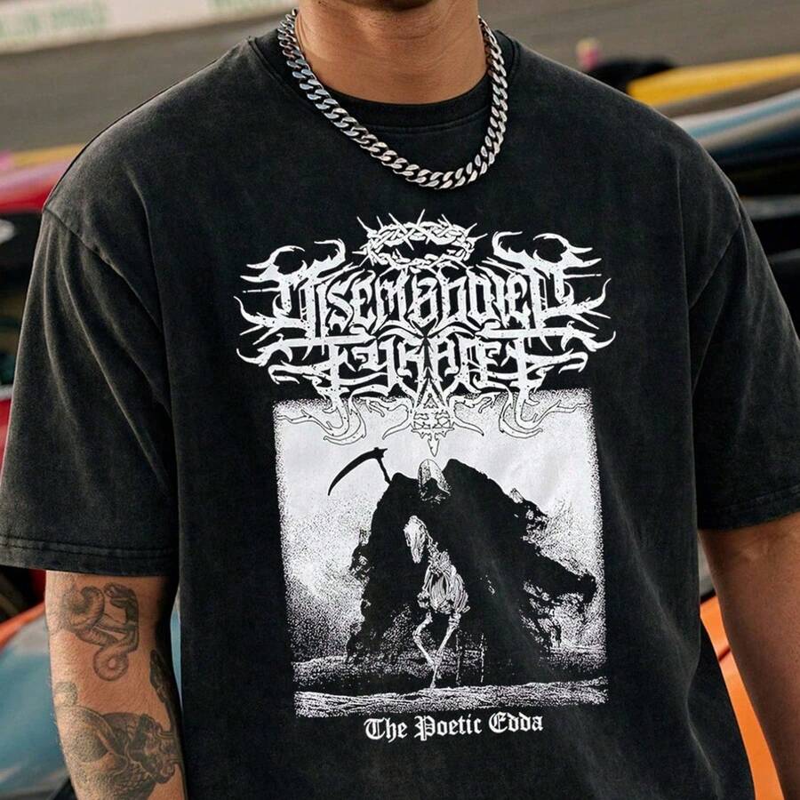 Retro Washed Crew Neck Short-Sleeved 100 Cotton T-Shirt Loose Fit Y2K Street Style Jesus And Hip-Hop Style Fun Graphic P - 黑色 - 查看 1