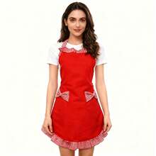 Cute Plaid Bow Apron, Soft & Comfortable, Non-Sweating. Halter Design Fits Body Shape, With Pocket For Small Items, Ruffled Hem + Contrast Plaid Decor, Stylish & Easy To Maintain, Essential For Kitchen Cooking, Baking, And Household Chores - Red and White Checkered Apron With a Bow - View 7