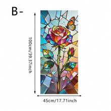 1/6pcs Vintage European Style Colorful Stained Glass Window Film. Rose, Lily, Dragonfly Design Frosted Static Cling Privacy Decal. Waterproof, UV-Resistant, Heat Insulation Window Sticker For Living Room, Bedroom, Bathroom, Glass Doors. - Multicolor - View 11
