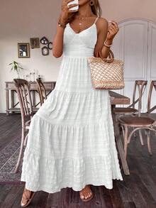 Vestido blanco vintage con estilo campestre, con volantes y parches, ideal para invitados de boda o cumpleaños, con lazo para mujeres - Blanco 2 - Ver 6