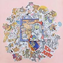 Warner Bros Bộ 63 miếng dán hình mèo và chuột hoạt hình dễ thương Tom và Jerry, chống thấm nước, thích hợp dán lên bình nước, máy tính xách tay, hộp bút, đàn guitar, hành lý, v.v. Món quà sinh nhật - quà tặng tiệc tùng - quà tặng ngày lễ - quà tặng tựu trường hoàn hảo. - Nhiều màu - Xem 1