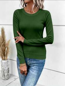 1 Pc Mohair (Angora) Women's Long Sleeve Blouse, Thick, Printed, Plain, Holiday, Vacation, Office, Daily, Autumn, Winter - 綠色 - 查看 1
