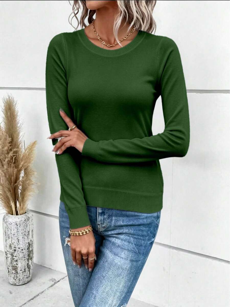 1 Pc Mohair (Angora) Women's Long Sleeve Blouse, Thick, Printed, Plain, Holiday, Vacation, Office, Daily, Autumn, Winter - 綠色 - 查看 1