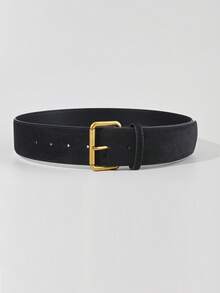 1pc Black Fuzzy Retro Casual PU Leather Belt, Minimalist Versatile Waist Belt - Black - View 1
