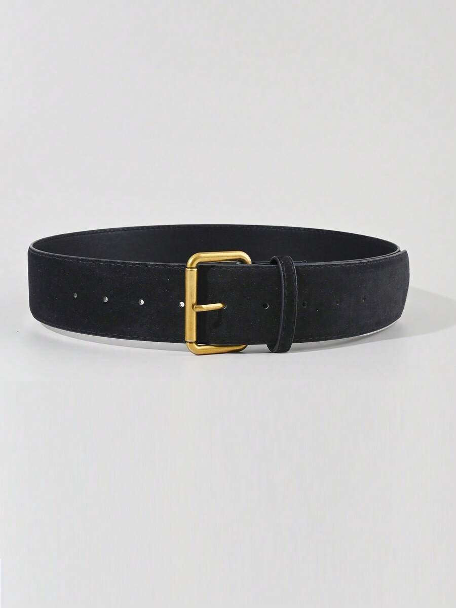 1pc Black Fuzzy Retro Casual PU Leather Belt, Minimalist Versatile Waist Belt - Black - View 1