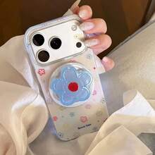 夏季蓝色闪光花朵手机支架，可折叠可伸缩桌面支架，送给朋友和学生的礼物 - 藍色 - 查看 8