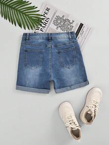 Shorts vaqueros de cintura media con dobladillo deshilachado para mujer, adecuados para vacaciones en la playa, el mes del orgullo, el 4 de julio y eventos en discotecas. Shorts vaqueros azules de estilo casual y chic Y2K - Azul - Ver 5