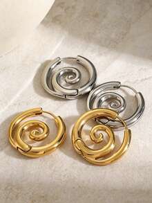 1pair Exquisite Stainless Steel Spiral Hoop Earrings Unusual Anti Allergic Waterproof Metal Silver Gold Color Jewelry Party Gift Mosquito Coil Shaped Circle Accessories Couple Jewelry - Earrings - View 10