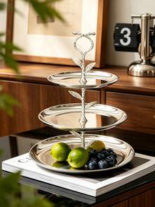 1pc Luxury Ins-Style Stainless Steel Mirrored Fruit Plate, Niche Creative Dessert Stand, Nordic Style Stainless Steel Fruit Rack, Elegant Cake & Snack Stand, Exquisite Afternoon Tea Dessert & Snack Rack, Luxury Multi-Layer Fruit Plate Storage Tray, Living Room Coffee Table Decor, Suitable For Cafe, Restaurant, Living Room, Dessert Shop, Wedding, Party - Silver - View 3