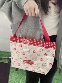 1个樱桃红PVC手提袋，可爱印花，防水，大容量，女士便携式游泳包，夏季新品 - 彩色 - 查看 1
