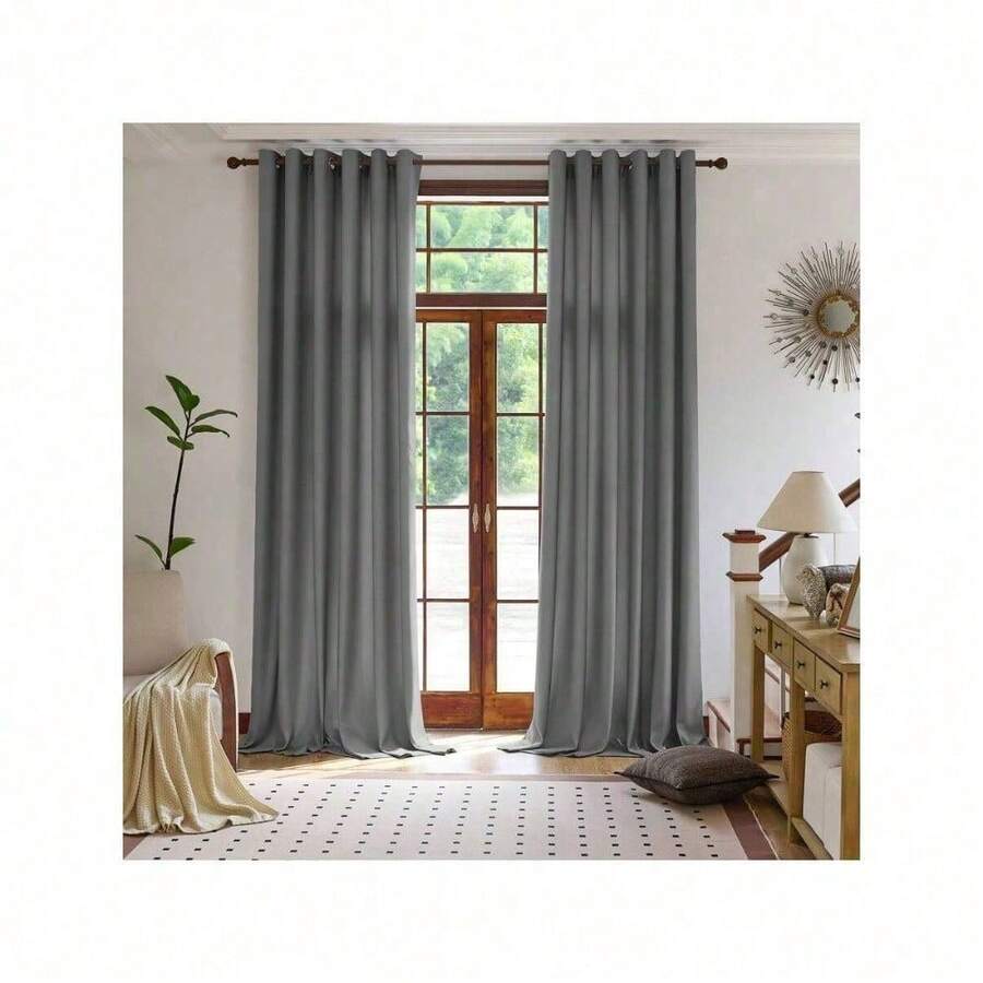 Plain Velvet Curtain With 8 Buttons (1 Piece), Soft And High Quality Fabric, Enhances The Style Of Your Home, Perfect To Complement Any Modern Decor Style. - 灰色的 - 查看 1