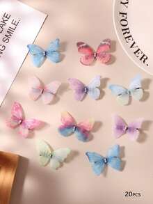 5/10/20pcs Colorful Double-Layer Butterfly Hair Clips, Textured Tie Dye, Rhinestone Inlaid, Fluttering, Lifelike, Assorted Shapes And Colors 5cm Chiffon Butterfly Hair Clips/Claws, Best Gift For Women And Girls, Suitable For Wedding, Beach, Party, Casual Occasions, Random Colors And Styles,Travel,Birthday - Multicolor - View 6