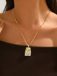 1pc Women's Street Hip-Hop Style Jesus Head Pendant Necklace, Party Fashion Shiny Accessory, Christian Neck Jewelry, Suitable For Street Wear And Holiday Celebration - Yellow Gold - View 2