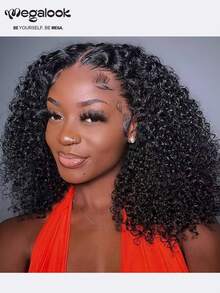 MEGALOOK Jerry Curly 4x4 Lace Closure Wigs Transaprent Lace Human Hair 10-16 Inch Bob Wig Natural Black Color Pre Plucked Natural Hairline For Women Holiday Party Business Meeting Festival Season Costume Party Winter Holiday Graduation Day Wedding Day Halloween Costumes Daily Party - SNatural - View 4
