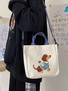 Sausage Dog Pattern Tote Bag For Women, Large Capacity Multi-Functional Shoulder Bag, Lightweight Durable Commuter & Shopping Handbag, Portable Everyday Storage Tote For Work, School, Travel, Beach & Grocery Use, Practical Teacher Gift & Cute Gift For Women - Multicolor - View 8