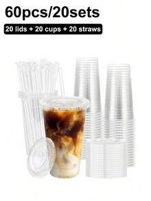 Bộ 90/60/30 cốc nhựa trong suốt dùng một lần dung tích 600ml, có nắp và ống hút, thích hợp cho cà phê đá, sinh tố và đồ uống đá xay. - nhiều màu - Xem 8