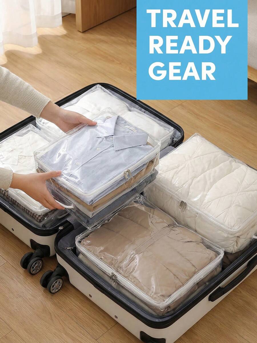 Large Storage Bag, Transparent Garment Organizer Bag, High Capacity Clothes, Bedding, Pillow, Toy Storage Bag, Dust-Proof Moisture-Proof Portable Storage Box, Bedroom Closet Storage, Back To School Essential