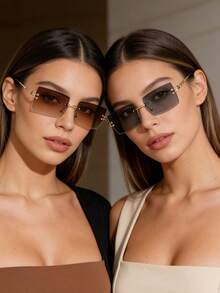 2pcs Summer Fashion Unisex Eyeglasses Set, Retro Rectangular Frameless Decorative Glasses For Street Photography, Commuting, Daily Wear - 2pcs Frameless Grey Tea - View 7