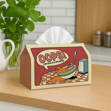 1pc Artistic Kitchen Humorous Tissue Box Cover Holder, Soft Fabric Storage Bin With Spilled Cereal, Bowl, Spoon Pattern, Detailed Stitching And Compact Lid Design, Washable And Foldable, Suitable For Kitchen, Dining Table, Also Makes A Great Gift - Multicolor - View 6