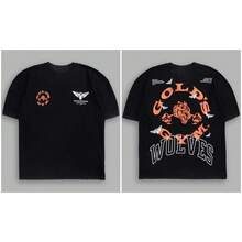 & GOLD'S GYM Co-Branded American Streetwear Brand Wolf Head Print Pure Cotton Round Neck Couple's T-Shirt - 黑色 - 查看 7