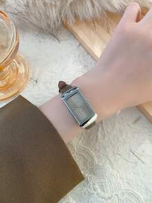 1pc Retro Style Adjustable Strap Quartz Women's Watch Elliptical With Roman Numeral Scale For Compact And Perfect For Daily - Grey - View 3