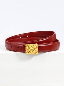 Women's Geometric Buckle Belt Leather Waist Belt For Jeans Minimalist Women Leather Belt Simple Thin Waistband For Daily Outfits - New Women's Thin Belt - View 9