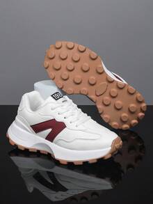 Spring/Summer New Leather Breathable Chunky Sneakers, Casual Sports Shoes For Teenagers - Red - View 6