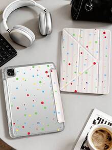 透明壓克力 Y 型摺疊彩色圓點雙面印刷彩繪平板保護殼，適用於 iPad Mini6/Mini7/Air/Air2/9.7/10.2/10.5/Air4/Air5/10.9/Pro 11-In.(M2)-2024/Pro 11-In.(M4)-2024/Air 11-Inch (M3) 2025/(A16) 11 Inch 11th Generation 2025/Air 8(M4)2026(11-Inch)，多重摺疊可調支架、內置筆槽、高透明壓克力背蓋、防摔、休眠/喚醒、極簡/清新/可愛三摺保護殼。產品不含觸控筆。部分機型附鏡頭框。 - 彩色 - 查看 1