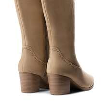 Women's Western Boots Pull On Zipper Chunky Heel Pointed Toe Outdoor Cowgirl Cowboy Knee High Boots - Màu be - Xem 9