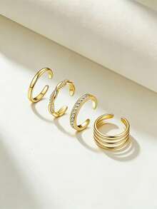 Bộ 4 chiếc nhẫn ngón chân mạ vàng 18K tối giản, nhiều kiểu dáng, đính đá Cubic Zirconia, có thể điều chỉnh kích cỡ, phù hợp cho nữ, đi biển mùa hè và đeo hàng ngày. - Bộ 4 vòng chân - Xem 12