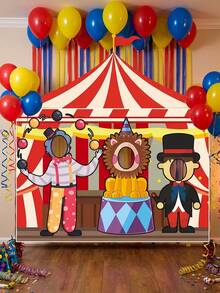 1pc-Carnival Circus Face Cutout Photo Banner, Fun Circus Tent Backdrop With Photo Holes, Interactive Photo Prop, Suitable For Carnivals, Birthdays, Gift-Giving Parties, Campus Events, Circus-Themed Party Decorations - A - View 8