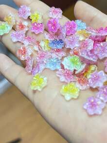 50个粉色3D果冻树脂樱花美甲饰品 冰透明渐变迷你樱花美甲装饰 可爱花卉配件 DIY美甲美甲用品 - 淺粉色 - 查看 4
