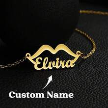 Placa con nombre personalizado con collar de labios de mujer, collar monograma elegante para mujer, regalo de joyería personalizada para ella, regalos del Día de San Valentín - Multicolor - Ver 2